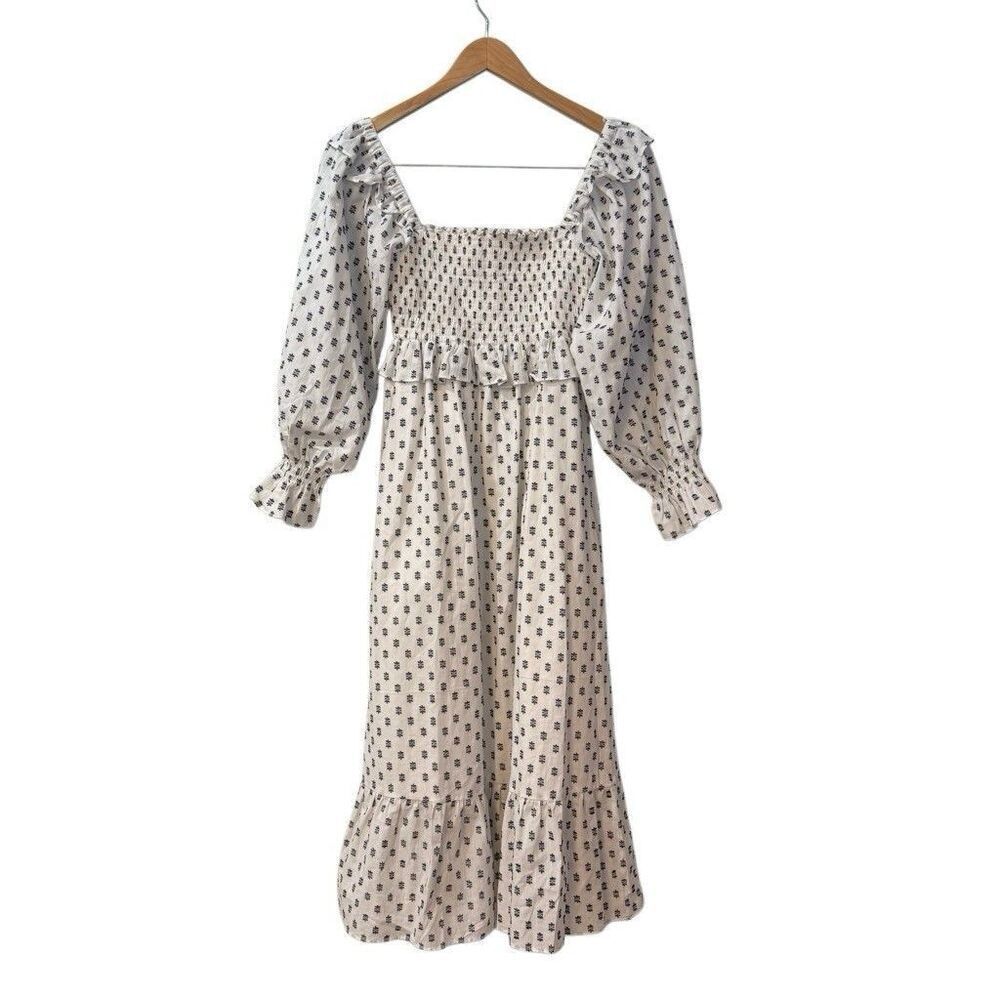 Frances Hart Womens Maxine Maternity Smocked Midi Dress Size XS in White